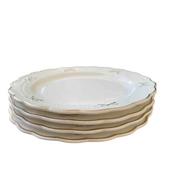 Yedi GOLD BOW Side Plates Set of 4 Ceramic 8in Holiday Glam White New - Picture 14 of 16
